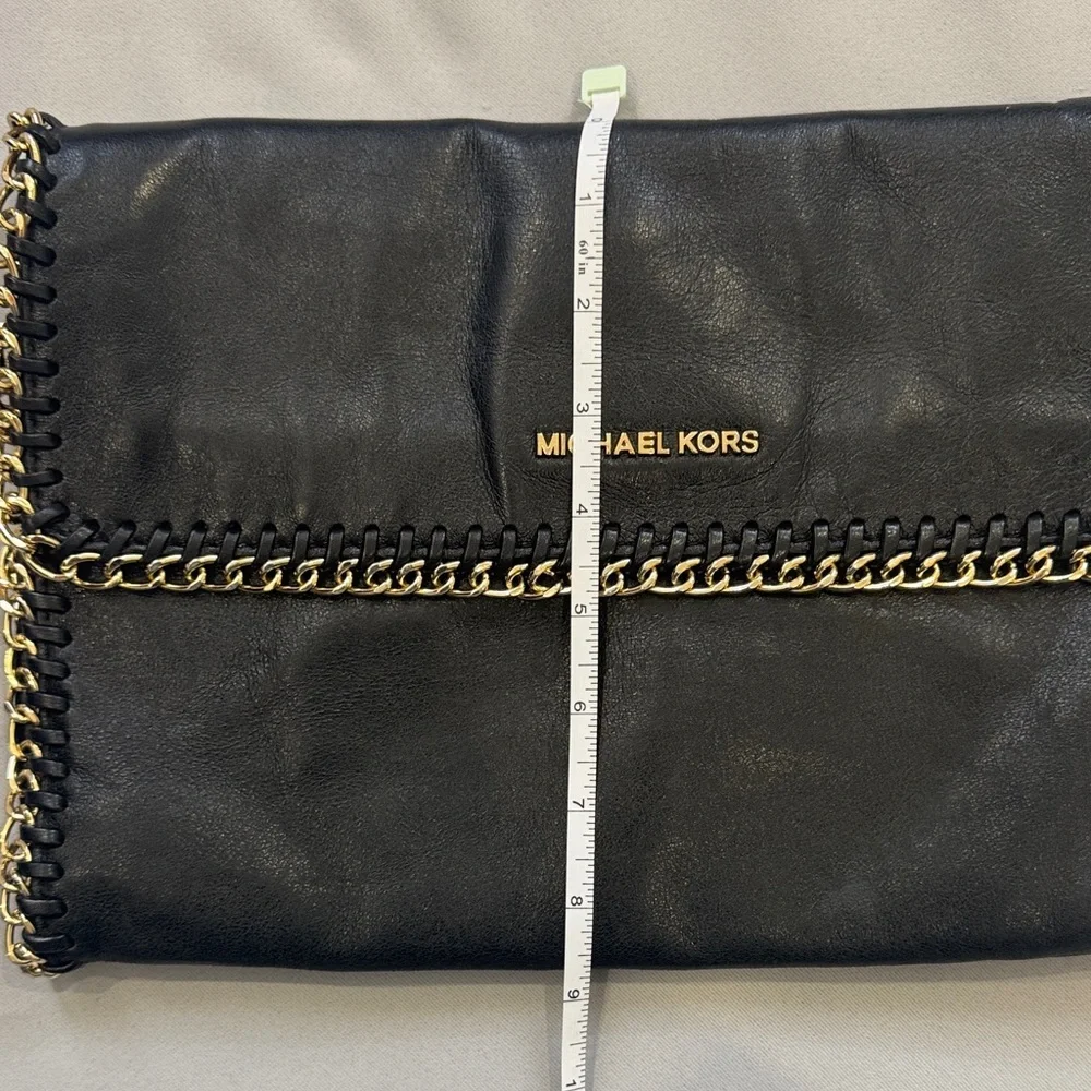 Michael Kors Black Leather Shoulder Bag with Gold Chain and Gold Accents